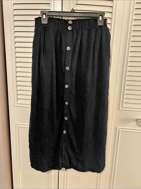 NY Collection Maxi Button Front Skirt Black Size Medium NWT